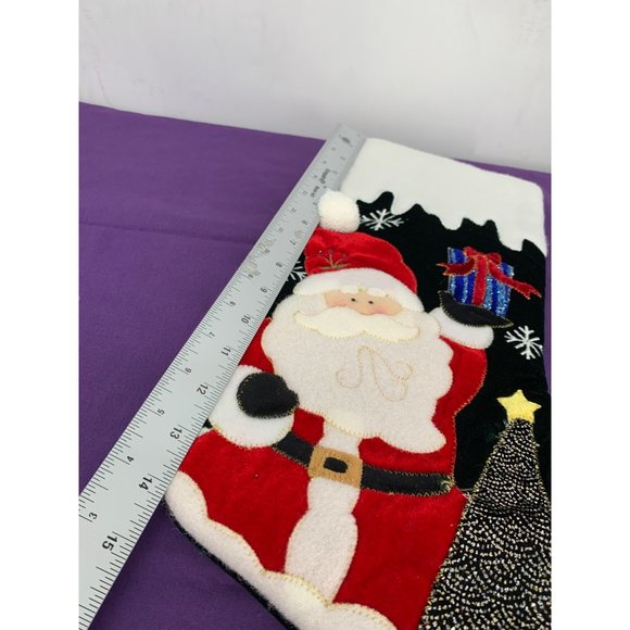 Finished Felted Homemade Vintage Christmas Stocking Santa with a gift and trees - Picture 6 of 7